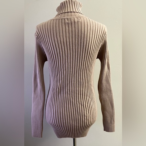 Naked Wardrobe Taupe Ribbed Knit Turtleneck Tunic Sweater Casual Fall Chic - Picture 3 of 6